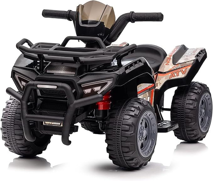 Kids ATV 4 Wheeler, 6V Ride-On Toy for Toddlers 1-3 Boys & Girls with Music, Forward & Reverse - Black-BubblyBeeBaby