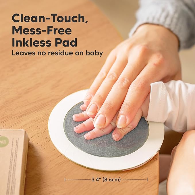 2-Pack Round Inkless Baby Hand and Footprint Kit - Mess Free Ink Pad for Newborn Keepsake, Dog Nose & Paw Print Kit, Clean Touch Ink Pad for Baby Hand & Footprints, Ideal New Mom Gifts (Silver)-BubblyBeeBaby