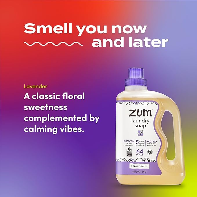 Indigo Wild Zum Clean Laundry Soap - Plant-Based Liquid Laundry Soap - Contains Baking Soda, Essential Oils & Saponified Coconut Oil - Lavender Scent - 64 fl oz (2 Pack)-BubblyBeeBaby