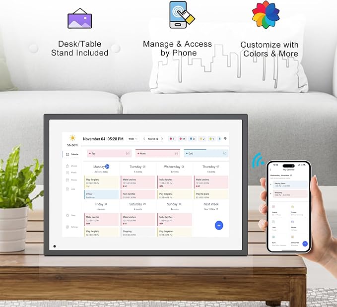10.1 Inch Smart Digital Calendar Planner & Chore Chart, IPS HD Touchscreen Interactive Display for Family Schedules, Built-in Digital Picture Frames Function - Streamline Household Organization-BubblyBeeBaby