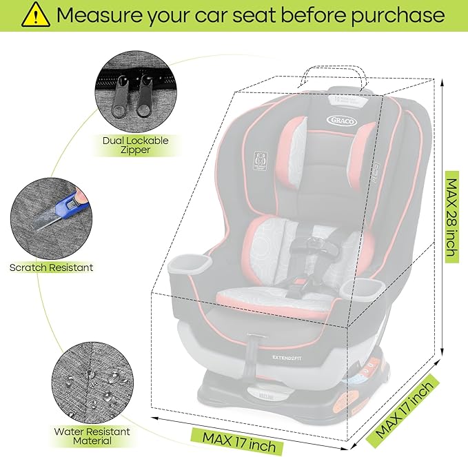 Padded Car Seat Travel Bag for Airplane, Heavy Duty Backpack for Air Travel, Water-Resistant Carrier with Shoulder Strap, Fits Most Car Seats (Grey)-BubblyBeeBaby