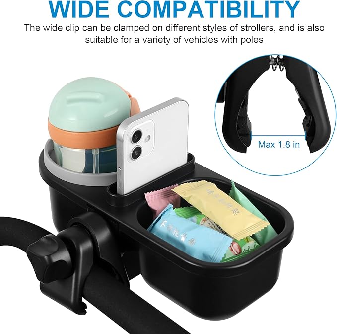 Accmor Stroller Cup Holder with Tray, Universal Cup Holder, Bike Bottle Holder, 360° Rotatable Large Caliber Drinks Holder for Stroller, Bike, Wheelchair, Walker-BubblyBeeBaby