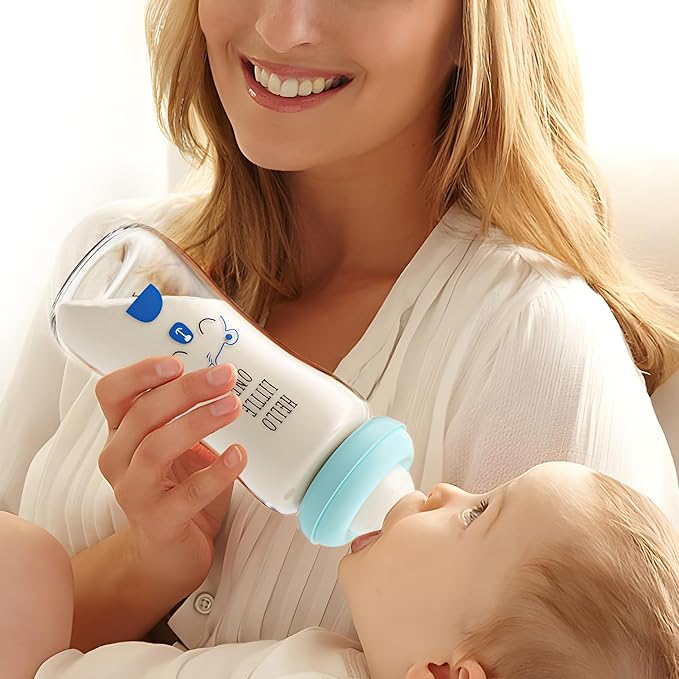 YOHKOH Natural Glass Baby Bottle with Natural Response Nipple, Newborn Anti-Colic Baby Bottles, Wide Neck Mushroom Cap Baby Bottle, Clear (8.8ounce (Pack of 2), Blue1)-BubblyBeeBaby