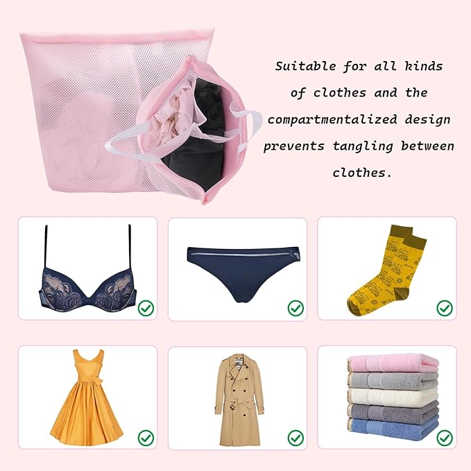 2 Pcs Special Zoning laundry bag for delicates with handles mesh laundry bags washing machine laundry totes travel storage and sorting bag (Pink2)-BubblyBeeBaby