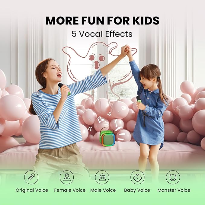 IROO Mini Karaoke Machine for Kids, 2025 TOP Toys Birthday Gifts Ideas for Girls Ages 4, 5, 6, 7, 8, 9, 10, 12+ Years Old, Portable MP3 Player with 2 Wireless Mics for Party-BubblyBeeBaby