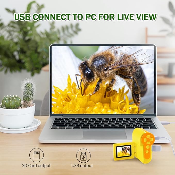 1000X Handheld Microscope for Kids, 4K 2.0" Screen Mini Pocket Microscope with 6 Adjustable LED Lights, Edu Science Birthday Gifts for Kids Ages 8-12, 32G SD Card Included - Yellow-BubblyBeeBaby