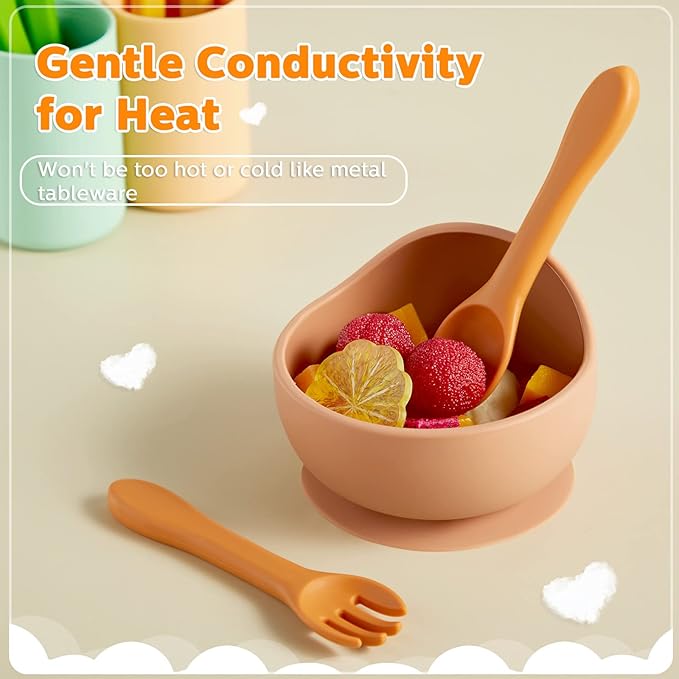 10 Pieces Baby Led Weaning Spoons and Forks Set Infant Silicone Spoon First Self Feed Baby training Utensils for Toddler First Stage Feeding Supplies for Kids Over 6 Months, 5 Pairs(Fresh Colors)-BubblyBeeBaby