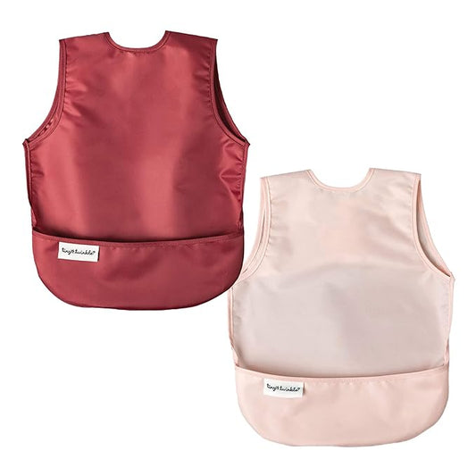 Tiny Twinkle Mess Proof Apron Bibs - 2 Pack Waterproof & Lightweight Baby Bibs for Led Weaning | 100% Recycled Polyester, Easy Clean & Machine Washable (Rose Burgundy,Small 6-24 Months)-BubblyBeeBaby