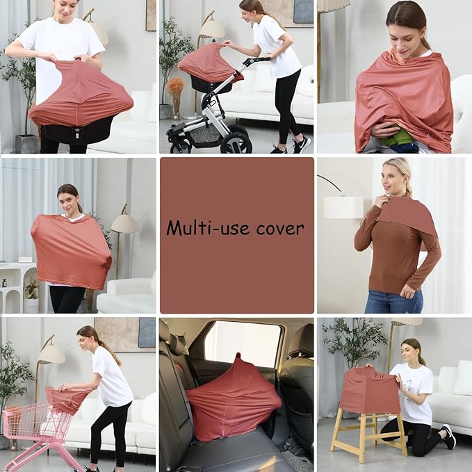 Car Seat Cover Baby for Nursing, Baby Breastfeeding Cover Carseat Canopy Covers, Solid Color Multi-use Nursing Cover for Babies (Bronze red)-BubblyBeeBaby