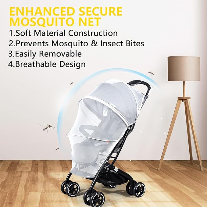 Mosquito Net for Stroller, Universal 3D Baby Bug Net with Two-Way Zippers & Storage Bag, Breathable & Foldable Netting for Stroller,Cradle（White）-BubblyBeeBaby