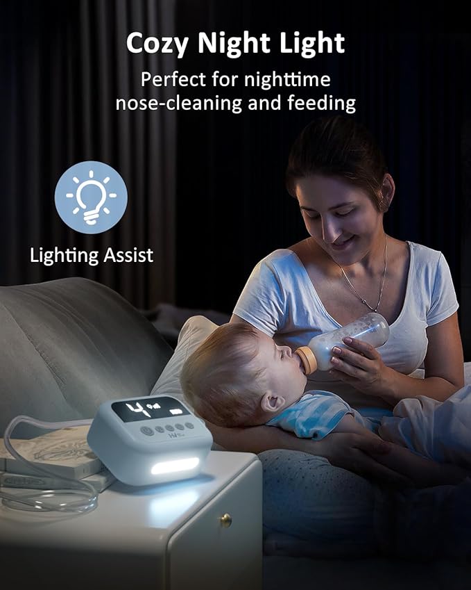 HEYVALUE Nasal Aspirator for Baby, Hospital Grade Nose Sucker with 9 Levels Suction, Night Light and Nursery Rhyme Soothing, Electric Nose Suction for Baby with Food-Grade Silicone Tips Blue-BubblyBeeBaby