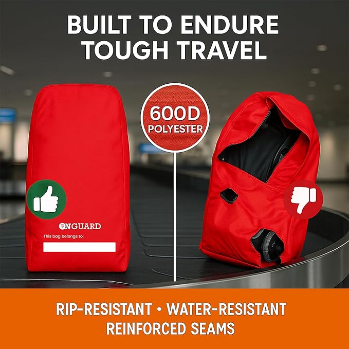 ONGUARD Waterproof Single and Double Stroller Bag for Airplane - Travel Stroller Cover for Air Travel and Storage - Gate Check Bag Backpack- Baby Airplane Essentials - Red-BubblyBeeBaby