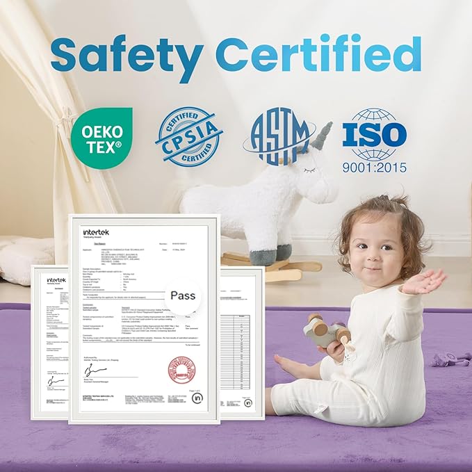 1.3" Thick Baby Play Mat for Floor, 28x72 Foam Tummy Time Mat, Padded Support Soft Plush Bedside Rugs for Infant Kids Toddler Crawling Kick Activity (Lavender)-BubblyBeeBaby