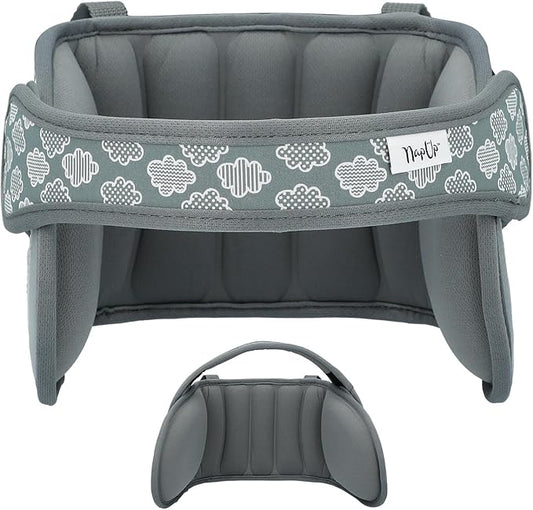 NAPUP Child Head Support for Car Seats – Safe, Comfortable Head & Neck Pillow Support Solution for Front Facing Car Seats and High Back Boosters – Baby & Kids Travel Accessories (Grey)-BubblyBeeBaby