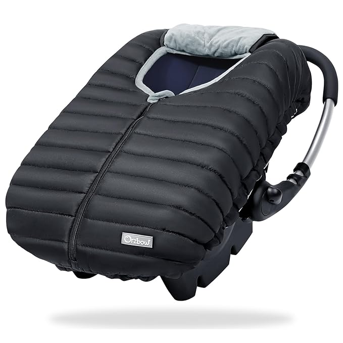 Orzbow Winter Carseat Cover for Baby, Baby Car Seat Cover for Boys & Girls, Warm Infant Car Seat Covers for Cold Weather, Rain & Snow Repellent, Waterproof, Universal Fit, Newborn Essentials, Black-BubblyBeeBaby