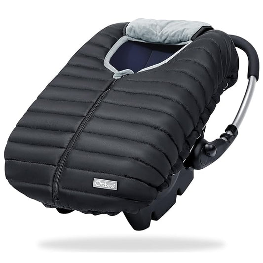 Orzbow Winter Carseat Cover for Baby, Baby Car Seat Cover for Boys & Girls, Warm Infant Car Seat Covers for Cold Weather, Rain & Snow Repellent, Waterproof, Universal Fit, Newborn Essentials, Black-BubblyBeeBaby