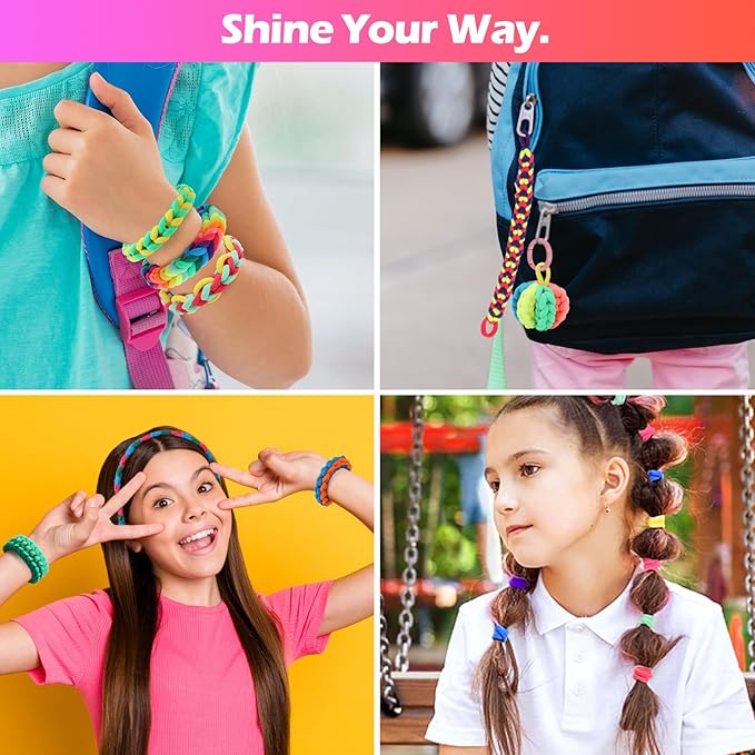 IQBOX Bracelet Making Kit Arts and Crafts for Girls Ages 8-12, Weaving Loom Rainbow Bands DIY Toys Birthday Gifts for Kids 6 7 9 10 11 13 Year Old, 1000+ Elastic Cloth Rubber Band Fabric Loops-BubblyBeeBaby