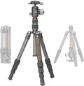 Lightweight Carbon Fiber Reverse Folding Travel Tripod with Ball Head, Removable Center Column, Folded Height 36cm, Maximum Load 6KG（LX-225CT+XB-32Q）
