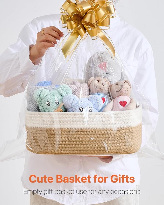 KALLAX Small Woven Basket, 13.5 x 9.5 x 5 Inches, Storage Basket for Organizing, Cute Small Rope Shelf Closet Cube Storage Bins Baskets for Shelves, Dog Toy Gift Baskets Empty, 3 Pack White & Brown-BubblyBeeBaby