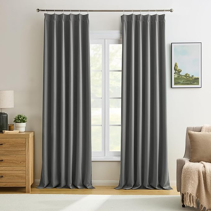 KEQIAOSUOCAI 100 Inch Pinch Pleat Curtains & Drapes 2 Panels Set, Privacy Darkening Sound Dampening Window Treatment for Bedroom Vertical Draft Blackout Blinds for Living Room 40 by 100 Grey-BubblyBeeBaby