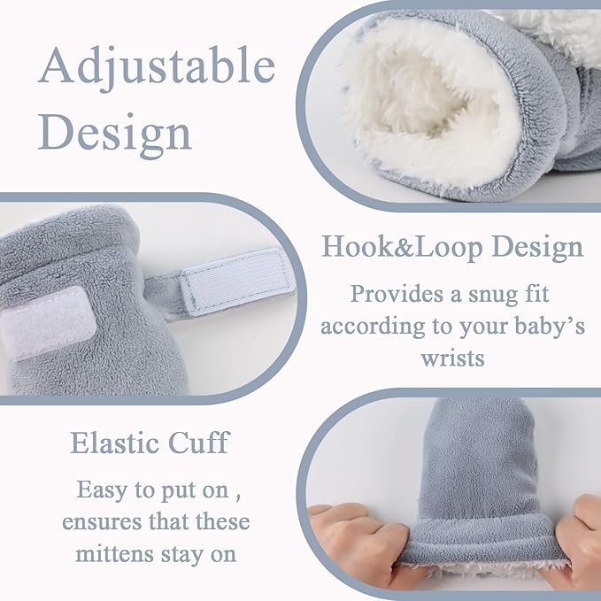 Zsedrut No Scratch Baby Mittens Toddler Infant Fleece Lined Gloves Winter Warm Mitten for Baby Boys Girls-BubblyBeeBaby