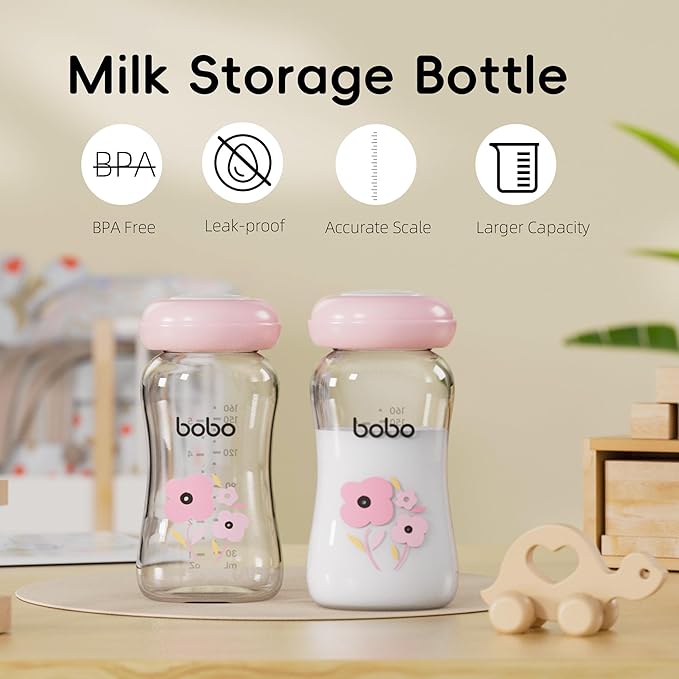 YOHKOH Glass Breast Milk Storage Bottles - 100% Leak-Proof, BPA-Free Breastmilk Storage Containers, Freezer & Dishwasher Safe, Ideal for Nursing Mothers (Multicolor, 5.4oz (Pack of 4))-BubblyBeeBaby