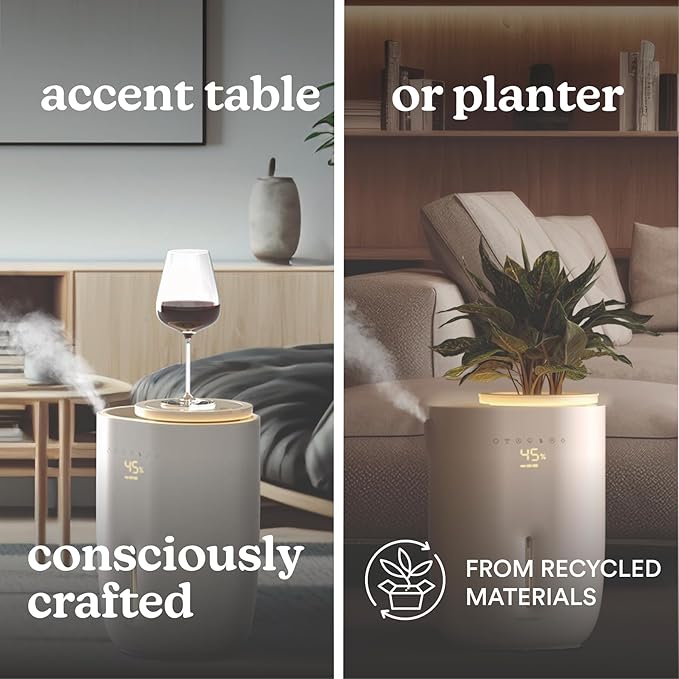 Homedics Natura Ultrasonic Warm & Cool Mist Humidifier, 1.3-Gal for Large Rooms, 60-Hr Runtime, Plant Holder, Programmable Humidity, Auto Shutoff, Nightlight Small Plant Compatible(Plant Not Included)-BubblyBeeBaby