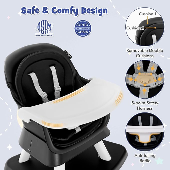 HONEY JOY 8 in 1 Baby High Chair, Convertible Highchair for Babies and Toddlers/Table and Chair Set/Building Block Table/Booster Seat/Stool/Toddler Chair with Safety Harness (Black)-BubblyBeeBaby