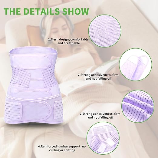 2 in 1 Postpartum Belly Band Wrap Purple, C-Section Support Belt XX-Large, Post Partum Support Recovery Waist/Pelvis Belt, Hysterectomy Belly Band Binder Girdle Stomach-BubblyBeeBaby