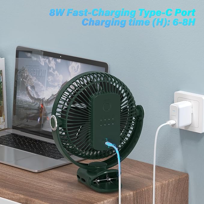 12000mAh Clip on Fan 30H Longest Runtime, 8in Portable Fan Rechargeable, Ultra Quiet with Heavy-Duty Clamp, USB Desk Fans for Golf Cart,Office Desk, Treadmill, Camping, Bedroom-BubblyBeeBaby
