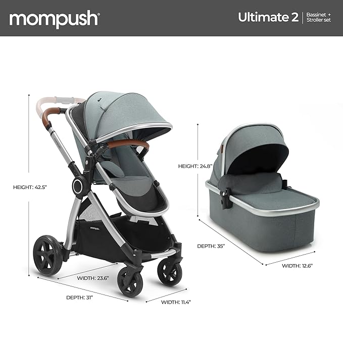 Mompush Ultimate 2 Baby Stroller for Infant and Toddler with Newborn Mode and Reversible Seat, All-Terrain Stroller with All-Wheel Suspension, Includes Car Seat Adapter and Large Storage Basket-BubblyBeeBaby