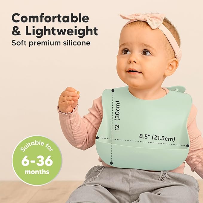 KeaBabies 2-Pack Silicone Baby Bibs for Eating - Sturdy Food-Grade Silicone Bibs for Babies Girl, Boy, Large Food Catcher, Clean & Put On Easily, Waterproof Toddler Feeding Essentials(Pastel Sky)-BubblyBeeBaby