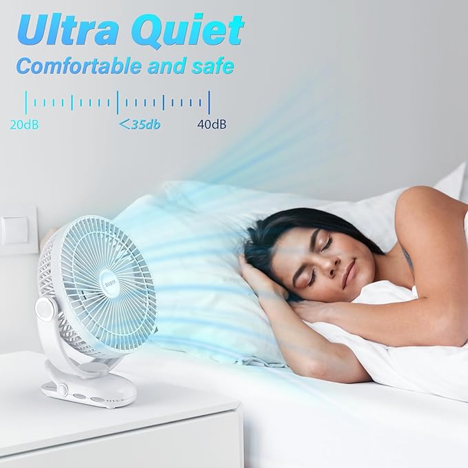 12000mAh Clip on Fan 30H Longest Runtime, 8in Portable Fan Rechargeable, Ultra Quiet with Heavy-Duty Clamp, USB Desk Fans for Golf Cart,Office Desk, Treadmill, Camping, Bedroom-BubblyBeeBaby