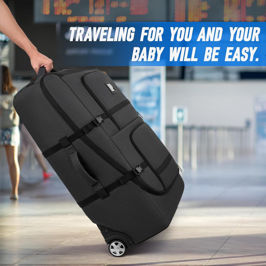 Padded Stroller Travel Bag with Wheels, Compatible with Nuna Mixx Next, UPPAbaby MINU V2 and MINU, Padded Stroller Storage Bag for Airplane, Foldable Gate Check Stroller Bag with Dual Handles