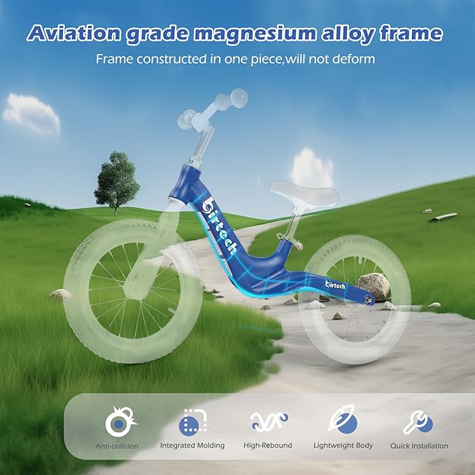 14" Kids Balance Bike for 3,4,5,6 Year Old Boys and Girls, Air Tires with Magnesium Alloy Frame, Lightweight No Pedal Toddler Training Bicycle-BubblyBeeBaby