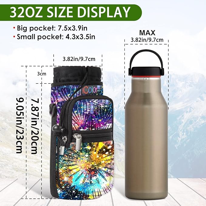 icolor Water Bottle Carrier Bag with Strap 25/32/40 oz Crossbody Bottle Holder with Phone Pocket Sling Sleeve Insulated Neoprene Water Bottle Pouch for Walking Travelling-BubblyBeeBaby