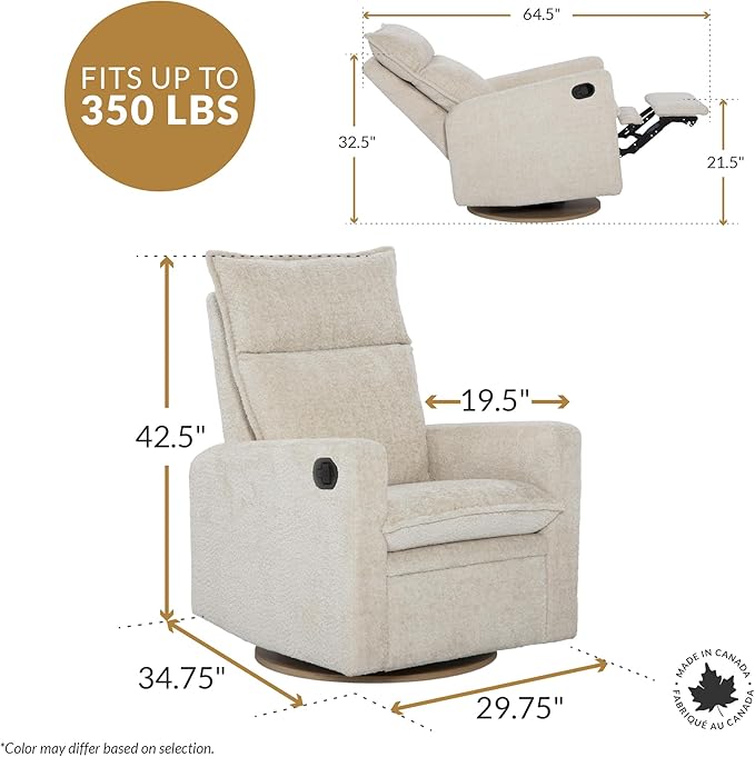 Jaymar Arya Modern Nursery Glider Recliner Chair – Cozy Nursing Chair with 360° Swivel for New Parents, Gentle Motion, Compact Design, High Back & Low Armrests, Canadian Made (Pearl/Puppy Fabric)-BubblyBeeBaby