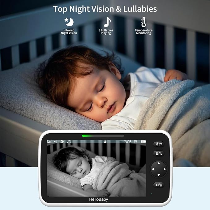 HelloBaby 6'' World First IPS 30H Battery Split-Screen Video Baby Monitor with Camera and Audio, No WiFi, Pan-Tilt-Zoom, VOX, 2-Way Talk, Night Vision, 8 Lullabies, 1000ft, for New Parents/Elderly-BubblyBeeBaby