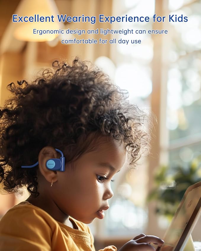 Kid Headphones for School, Air Conduction Open Ear Headphones, 3.5mm Jack Wired Cord, Ultra-Comfort, Ergonomic and Lightweight Design Perfect for School and Outdoor Activities-Blue-BubblyBeeBaby