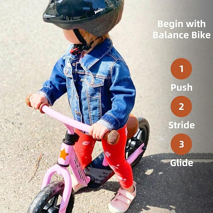 JOYSTAR 10"/12" Toddler Balance Bike for Girls & Boys, Ages 18 Months to 5 Years, Kids Push Bike with Footrest & Adjustable Seat Height, First Birthday Gifts for 2-5 Boys Girls-BubblyBeeBaby