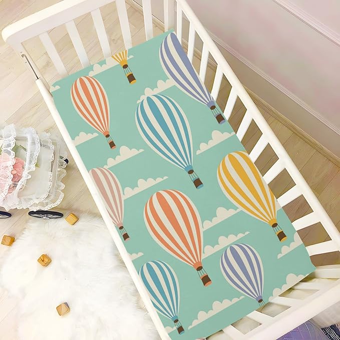 Hot Air Balloon Clouds Crib Sheets for Boys and Girls, Fitted Baby Crib Sheets Soft and Breathable Mini Crib Sheets 52 X 28 X 9 Inches-BubblyBeeBaby