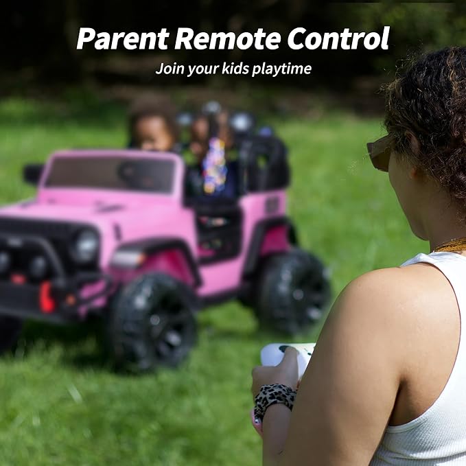 2 Seater Ride on Car Truck, 12V Kids Electric Ride on Toy for Big Kids Age 3-8 w/Remote Control- Light Pink-BubblyBeeBaby