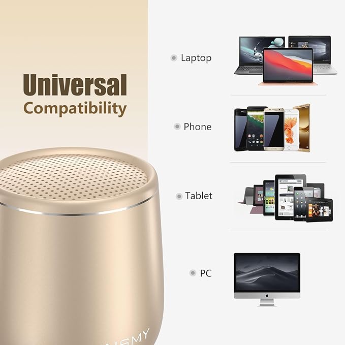 INSMY Small Bluetooth Speaker, Waterproof Mini Portable Wireless Speaker, Punchy Bass Rich Audio Stereo Pairing, Handheld Pocket Size,Built in Mic for Hiking Biking Gift Laptop Tablet (Gold)-BubblyBeeBaby