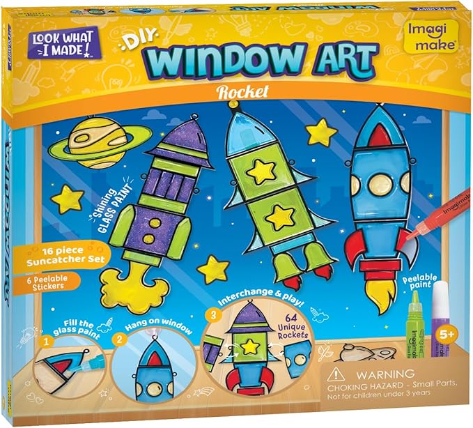 Imagimake Window Art for Kids - Rocket | Suncatcher Kits for Kids, Arts and Crafts for Ages 6-8 | Birthday Gifts for 5 6 7 8 9 10 11 12 Years Old Boys & Girls-BubblyBeeBaby