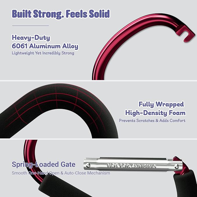 sprookber 6.7 Inch Large Stroller Hooks for Diaper Bags & Purses, Heavy Duty Mommy Hooks for Shopping, Grocery, Backpack – Baby Stroller Accessories, Set of 2 (Red)-BubblyBeeBaby