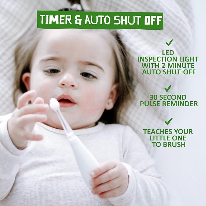 Jack N' Jill Kids Tickle Tooth Sonic Electric Toothbrush and Replacement Head, LED Brush Head with Light Timer and 30 Second Pulse Reminder, Extra Soft Bristles Suitable from 0-6 Years-BubblyBeeBaby
