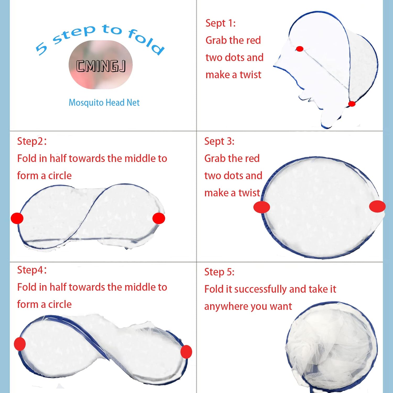 CMINGJ Portable Mosquito Head Net Foldable Pop-Up Travel Essentials Mosquito Net for Bed Free Installation-Large Size Suitable for Bedroom, Camping, nap (Medium)