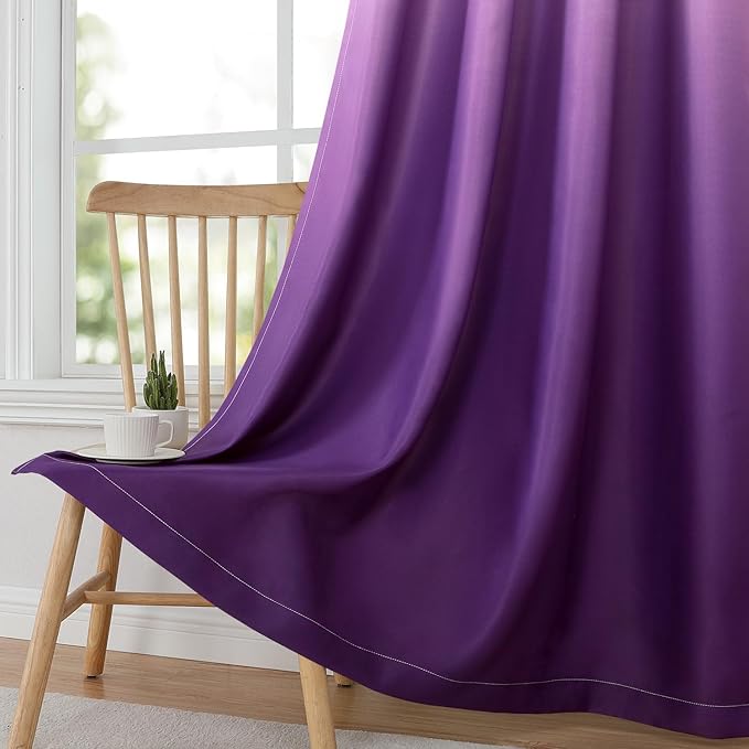 HOMEIDEAS Purple Ombre Blackout Curtains 52 X 84 Inch Length Gradient Room Darkening Thermal Insulated Energy Saving Grommet 2 Panels Window Drapes for Living Room, Bedroom-BubblyBeeBaby