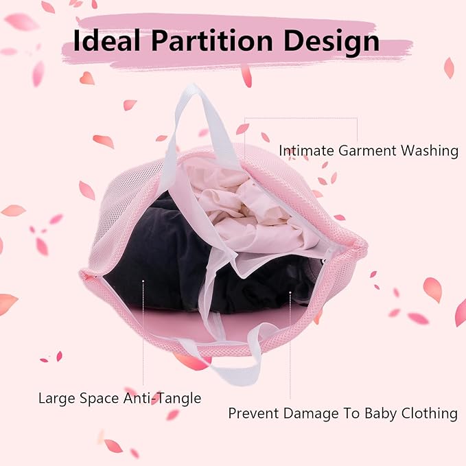 2 Pcs Special Zoning laundry bag for delicates with handles mesh laundry bags washing machine laundry totes travel storage and sorting bag (Pink2)-BubblyBeeBaby