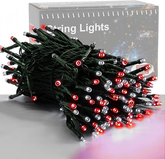 HOME LIGHTING 66ft Christmas Decorative Mini Lights, 200 LED Green Wire Fairy Starry String Lights Plug in, 8 Lighting Mode, for Indoor Outdoor Xmas Tree Wedding Party Garden Decoration (Red & White)-BubblyBeeBaby